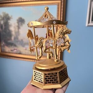 Vintage Crystal Millennium Austrian Crystal Gold Plated Music Box Carousel
